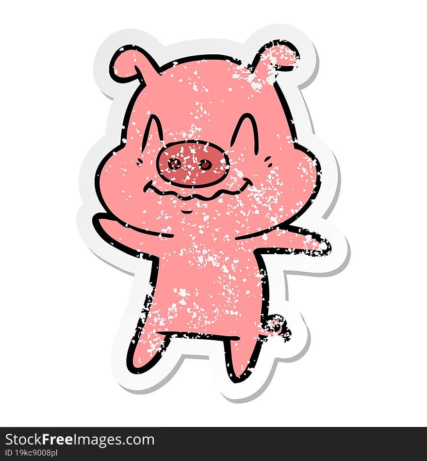 distressed sticker of a nervous cartoon pig