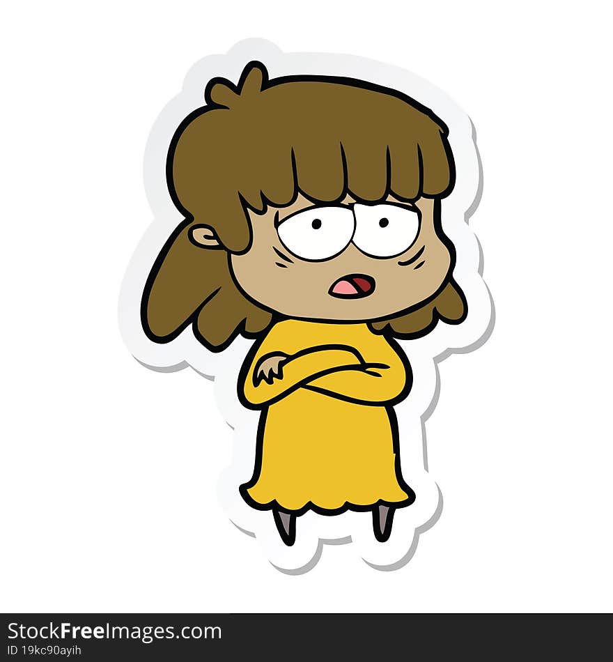 sticker of a cartoon tired woman