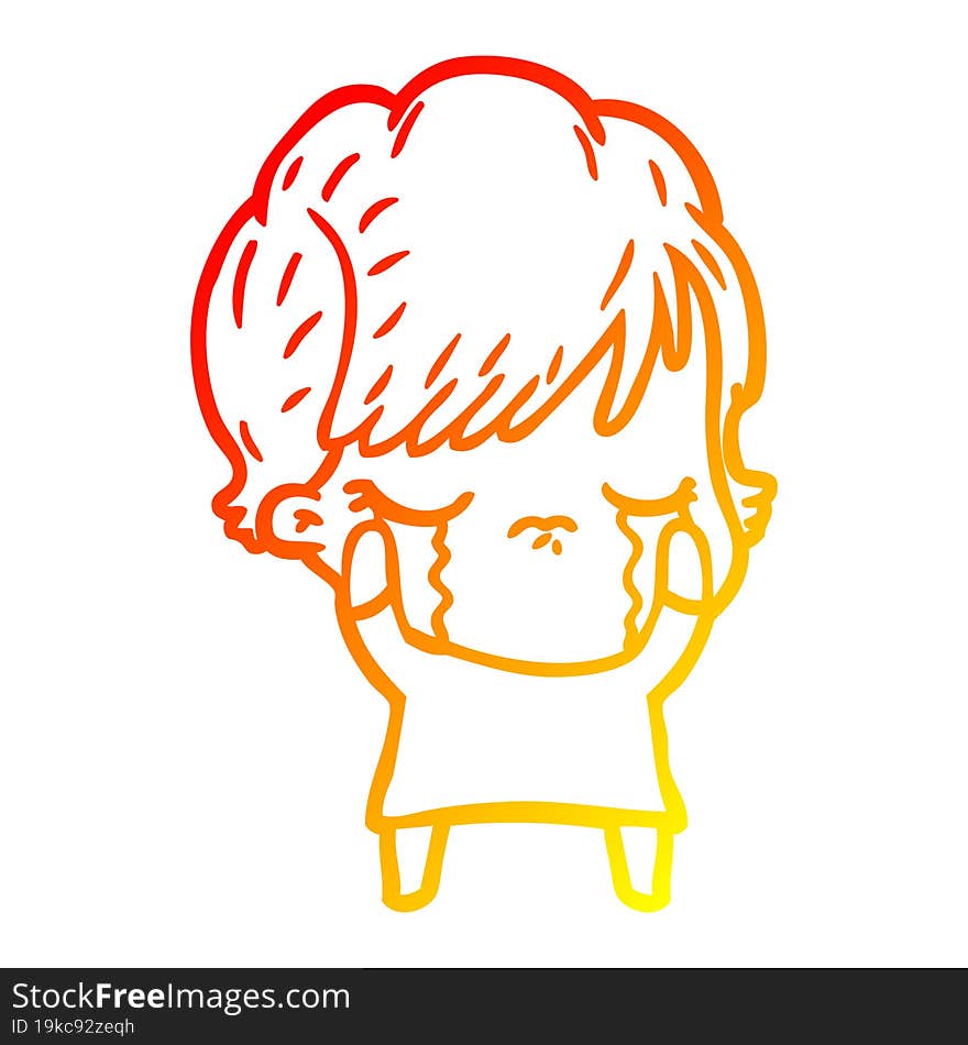 warm gradient line drawing of a cartoon woman crying