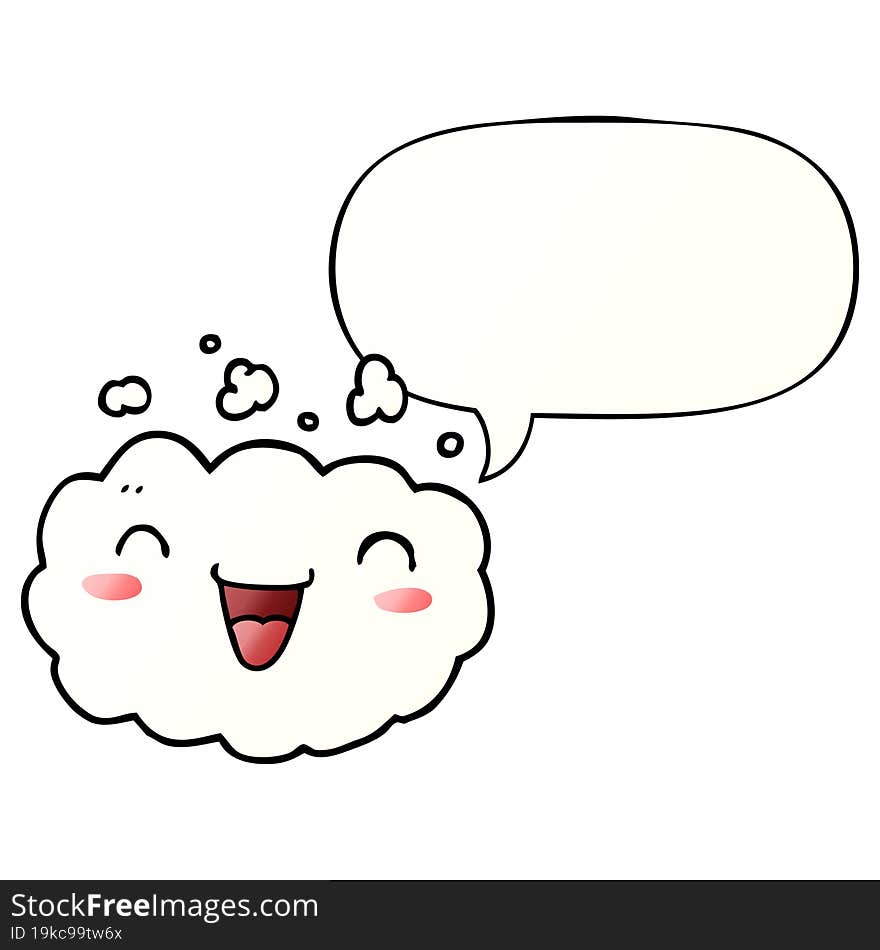 happy cartoon cloud and speech bubble in smooth gradient style