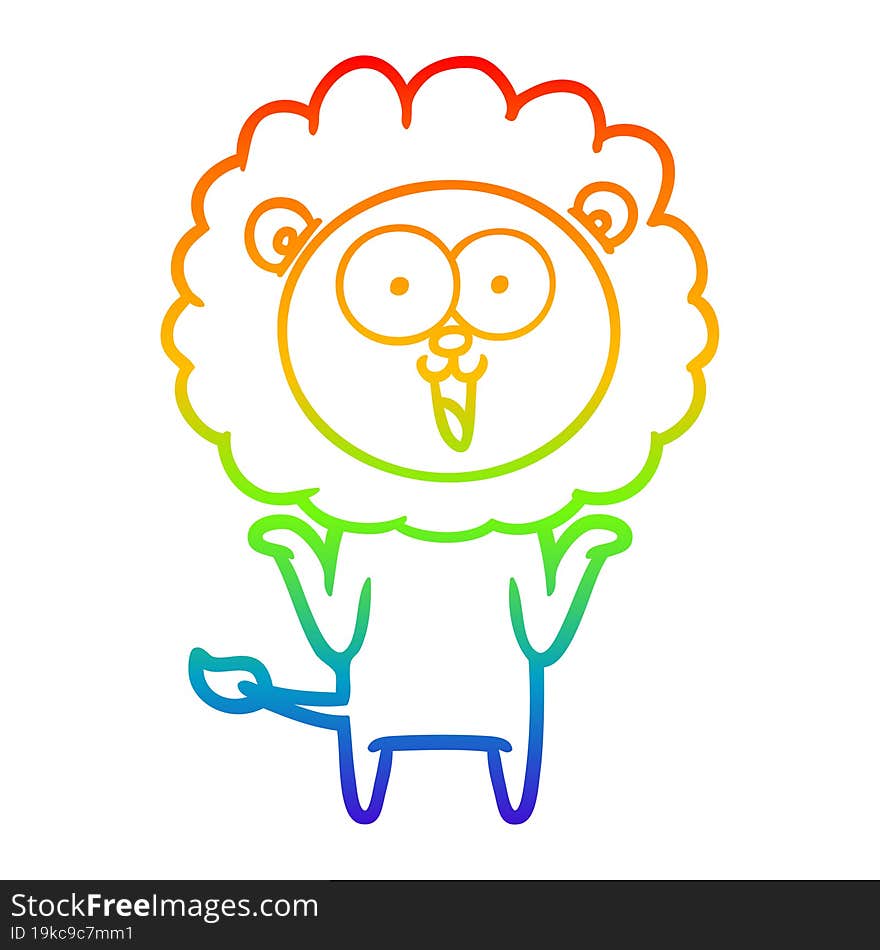 rainbow gradient line drawing of a happy cartoon lion