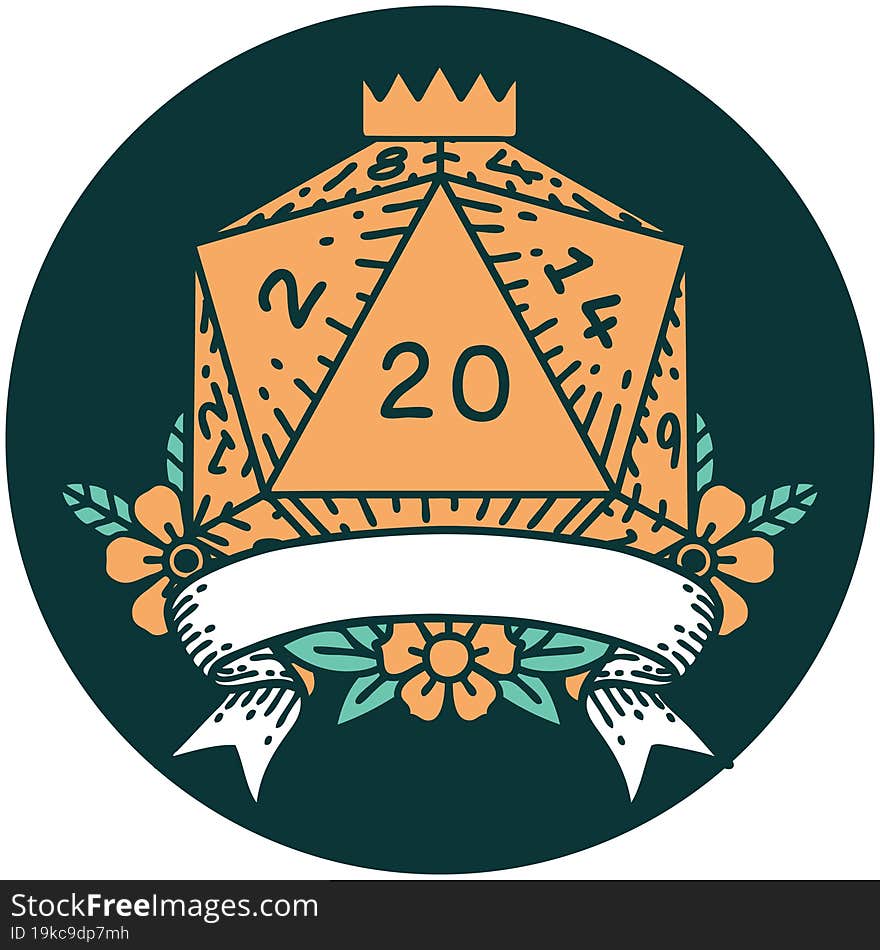 natural 20 critical hit D20 dice roll icon