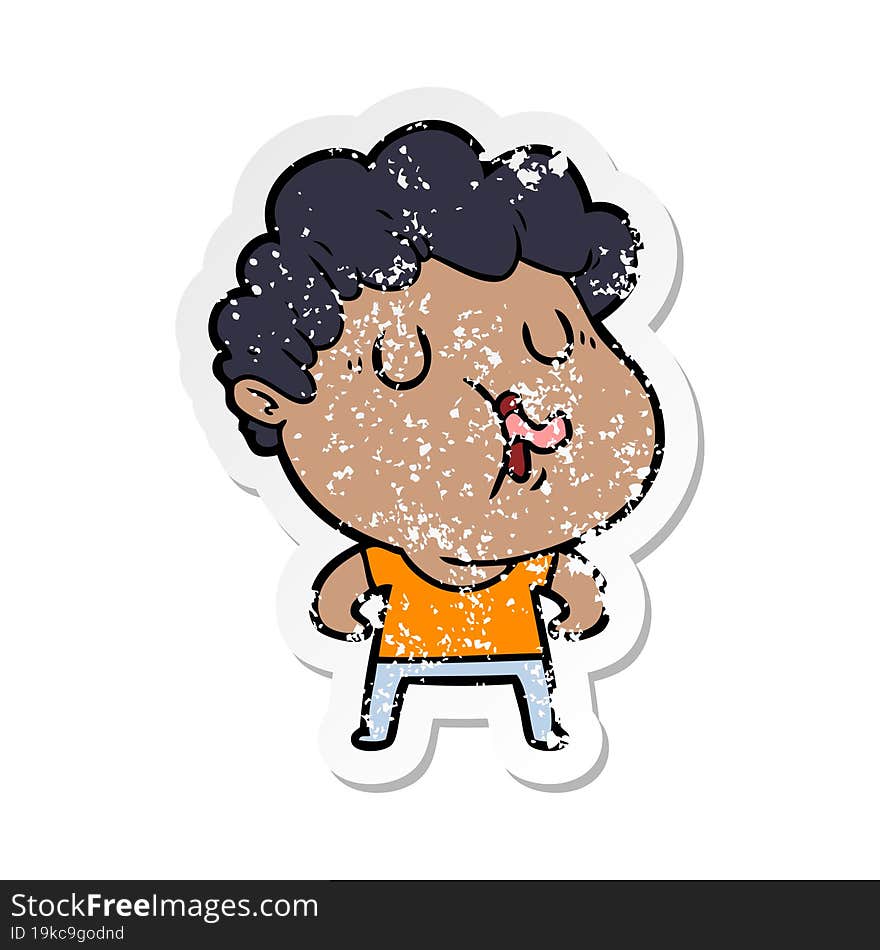 distressed sticker of a cartoon man pulling face