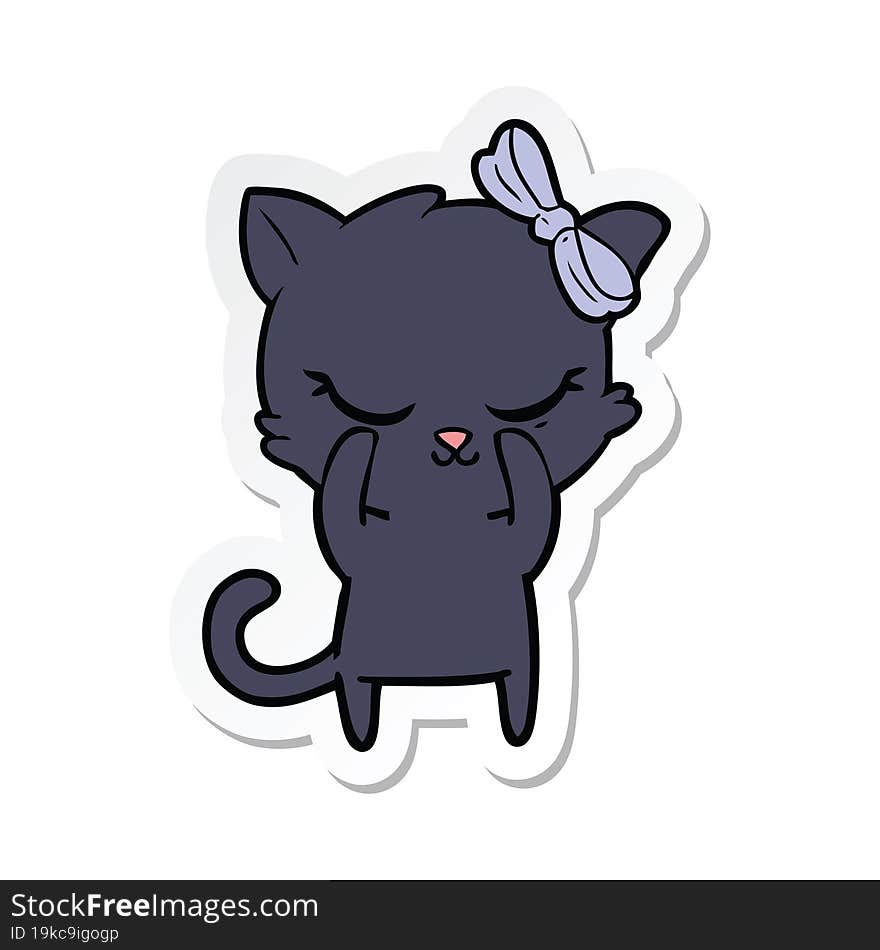 sticker of a cute cartoon cat with bow