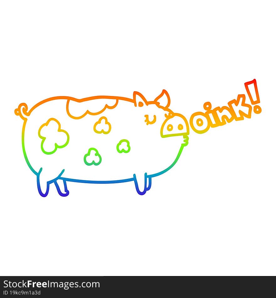 rainbow gradient line drawing of a cartoon oinking pig