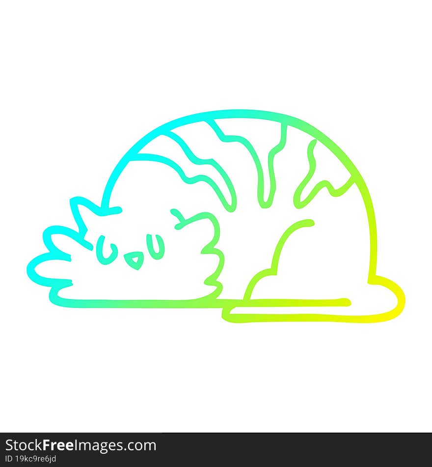 Cold Gradient Line Drawing Cartoon Sleepy Cat