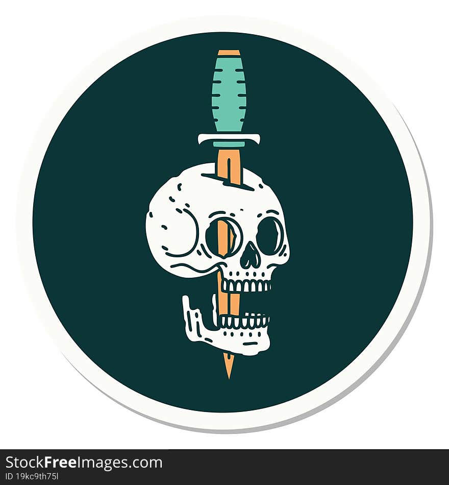 Tattoo Style Sticker Of A Skull And Dagger