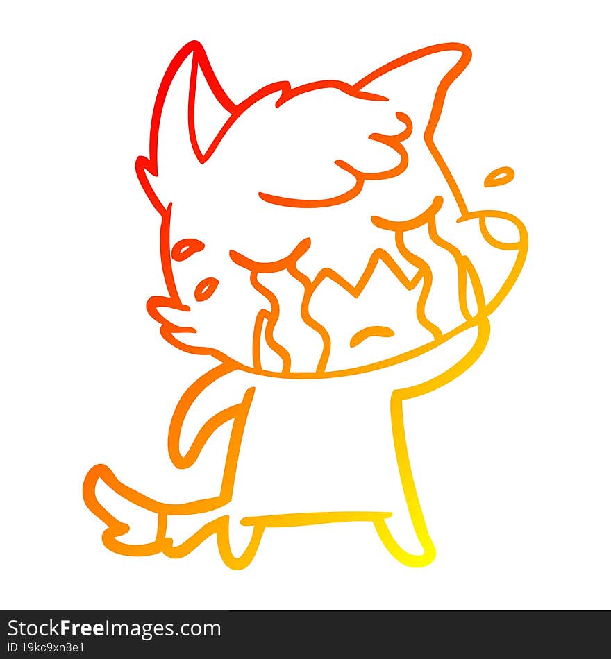 warm gradient line drawing crying fox cartoon