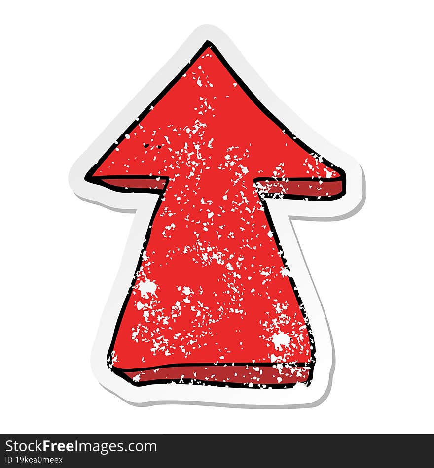 Distressed Sticker Of A Cartoon Pointing Arrow