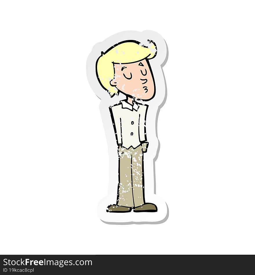 retro distressed sticker of a cartoon calm man