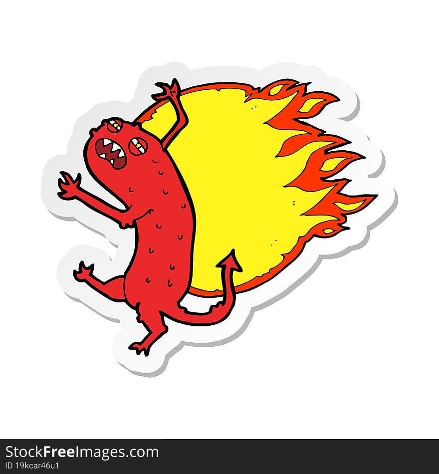 sticker of a cartoon monster on fire