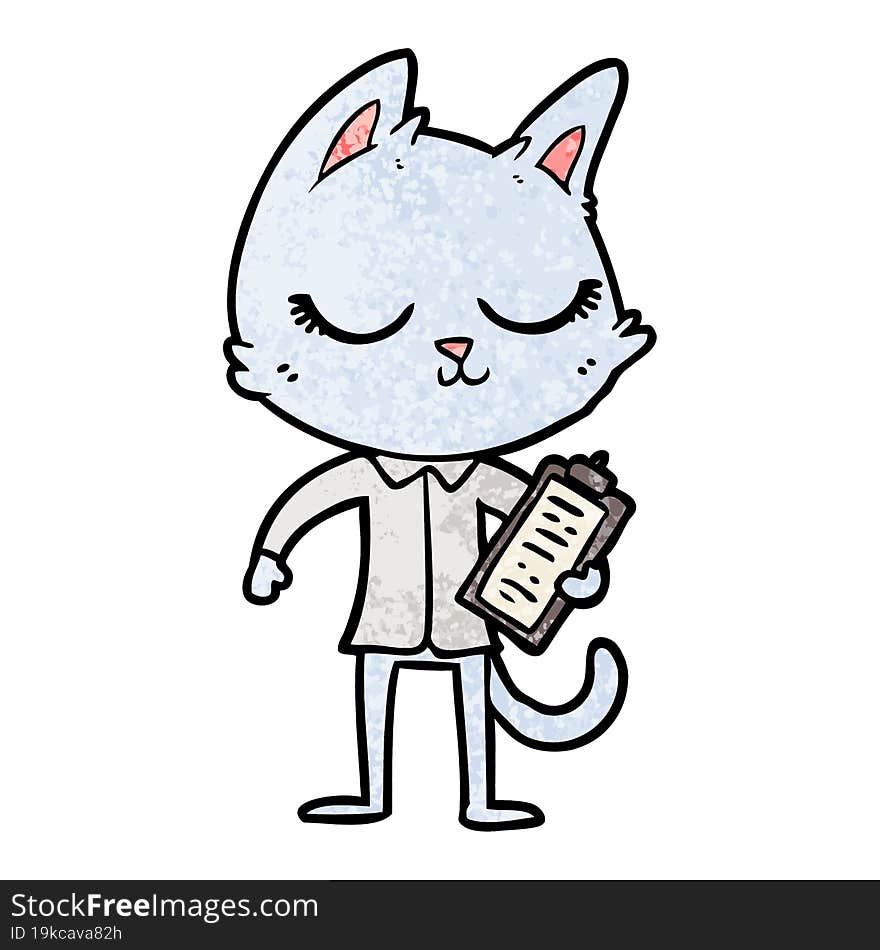 calm cartoon cat with clipboard. calm cartoon cat with clipboard