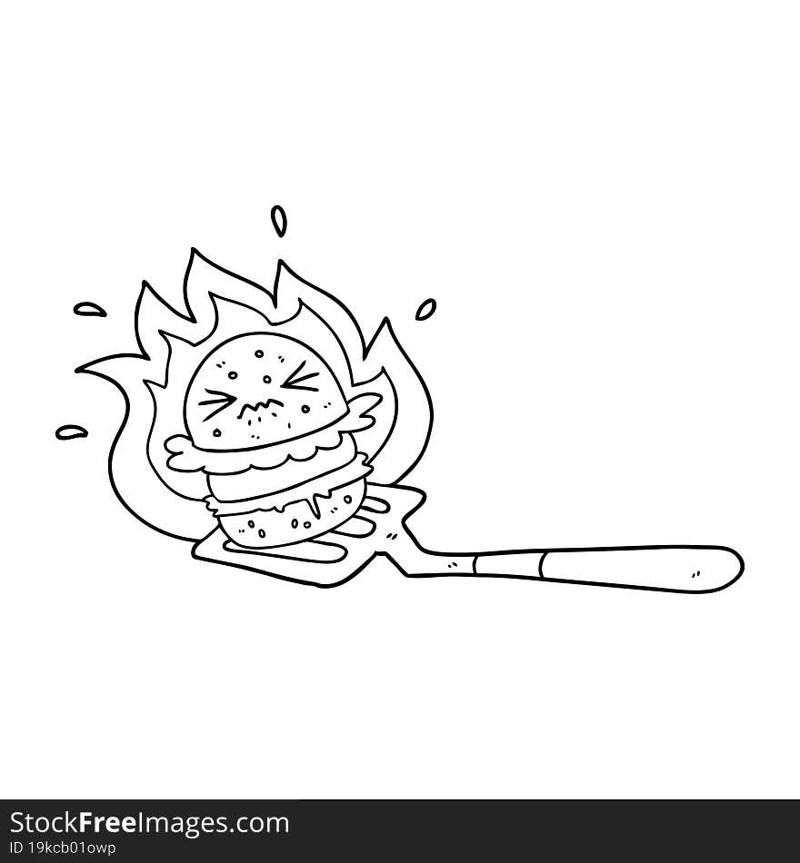 cartoon burger on spatula. cartoon burger on spatula