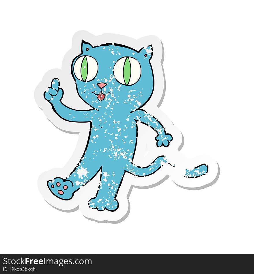 retro distressed sticker of a cartoon  cat with idea