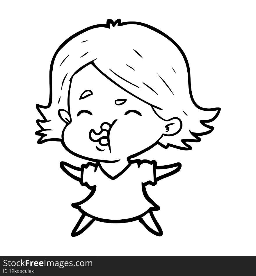 cartoon girl pulling face. cartoon girl pulling face