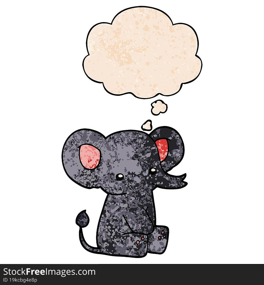 cartoon elephant and thought bubble in grunge texture pattern style