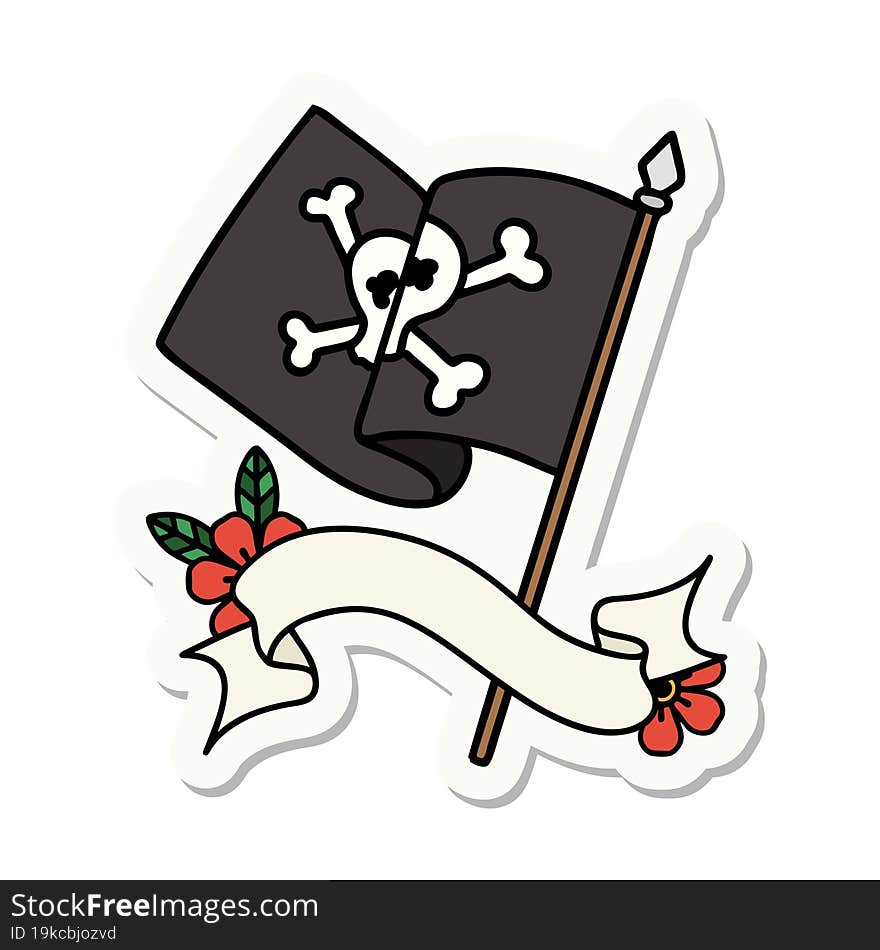 tattoo sticker with banner of a pirate flag