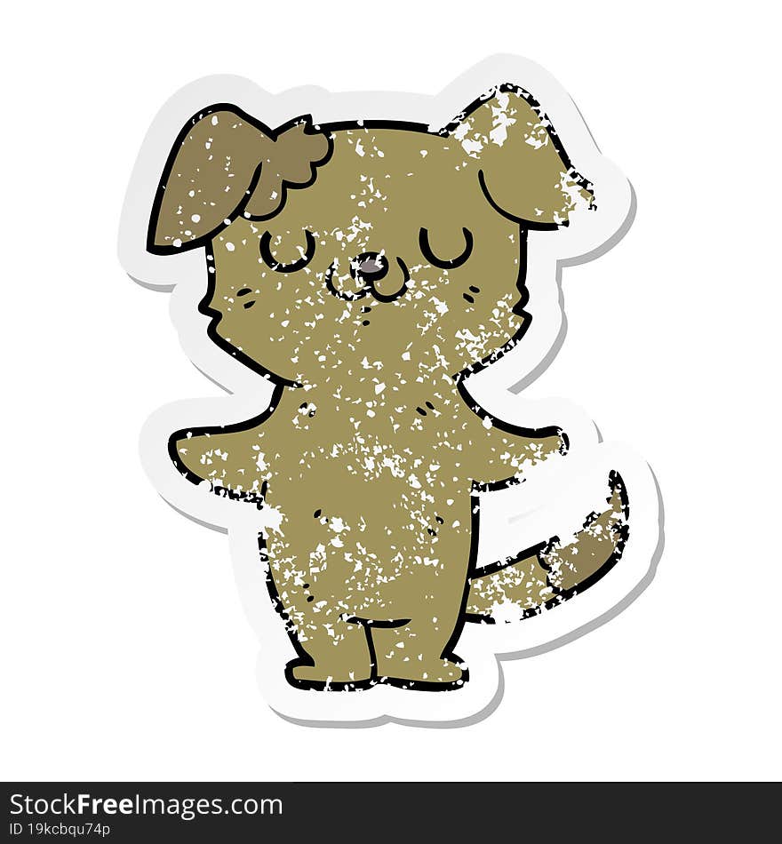 distressed sticker of a cartoon puppy