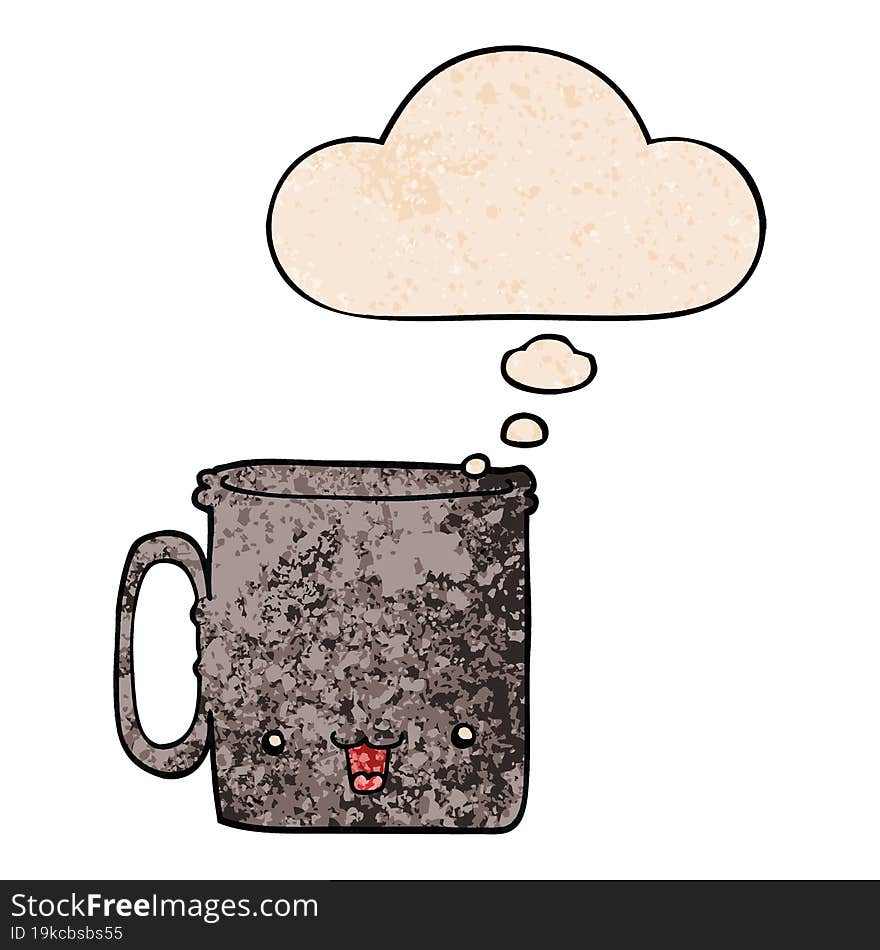 cartoon cup with thought bubble in grunge texture style. cartoon cup with thought bubble in grunge texture style