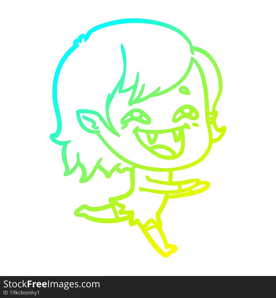 cold gradient line drawing of a cartoon laughing vampire girl