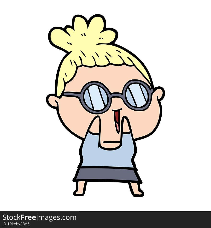 cartoon shy woman wearing spectacles. cartoon shy woman wearing spectacles