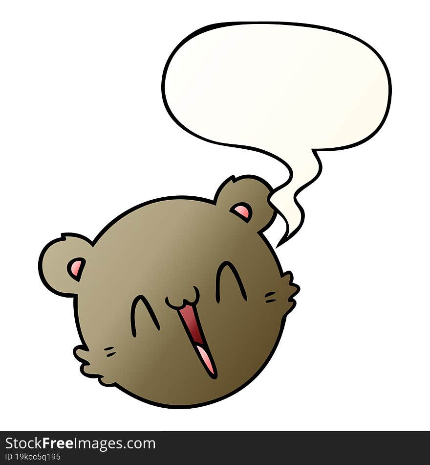 cute cartoon teddy bear face and speech bubble in smooth gradient style