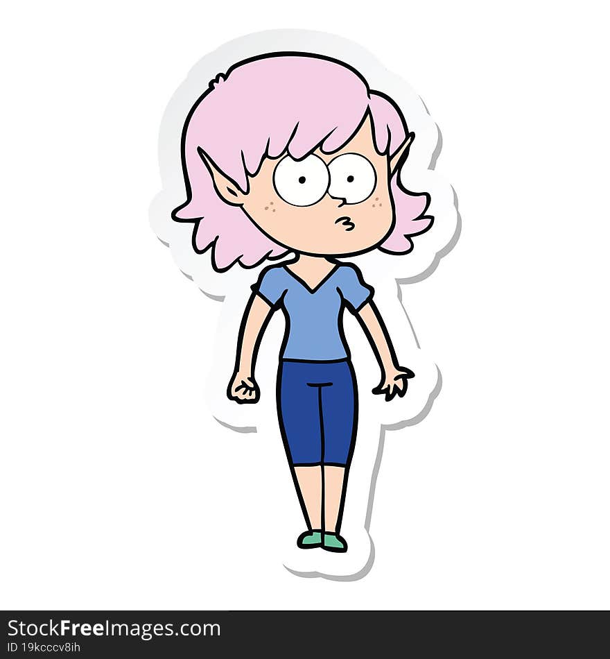 sticker of a cartoon elf girl staring