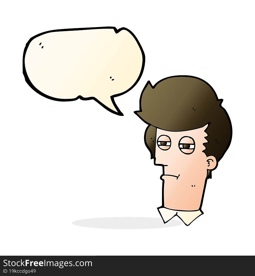 cartoon man with narrowed eyes with speech bubble