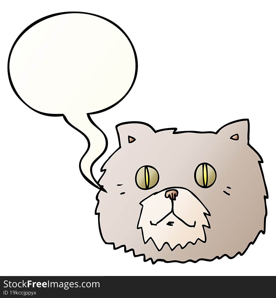 cartoon cat face and speech bubble in smooth gradient style