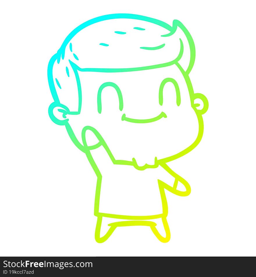 cold gradient line drawing of a cartoon happy man