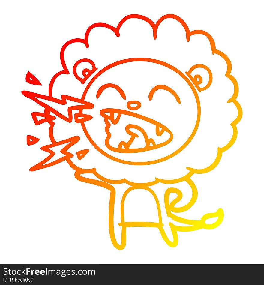 warm gradient line drawing cartoon roaring lion