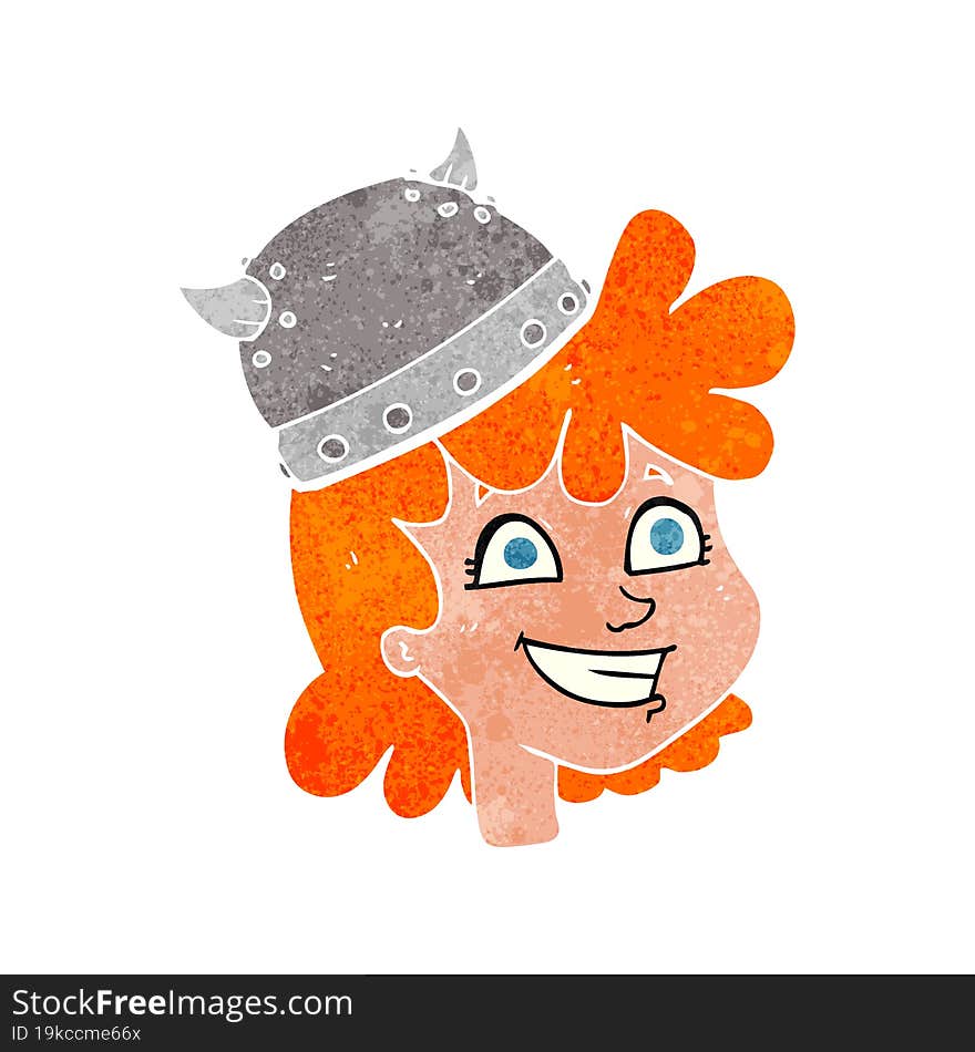 retro cartoon female viking face