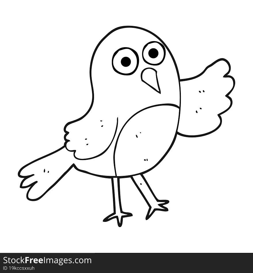 freehand drawn black and white cartoon bird