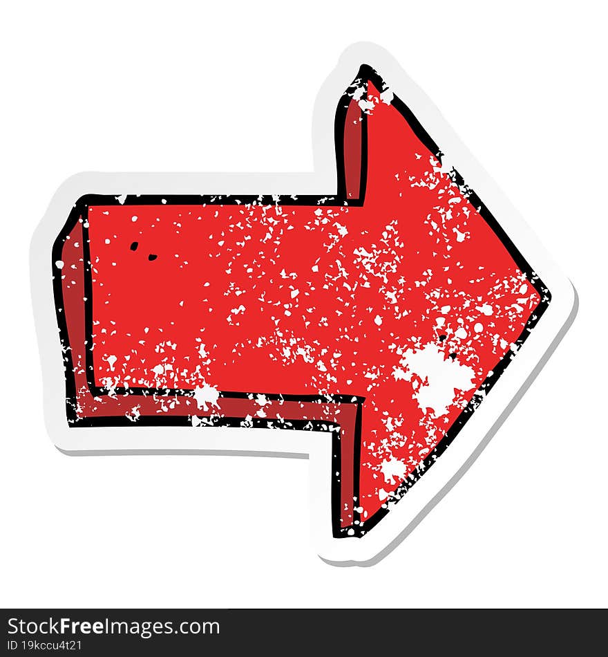 distressed sticker of a cartoon pointing arrow