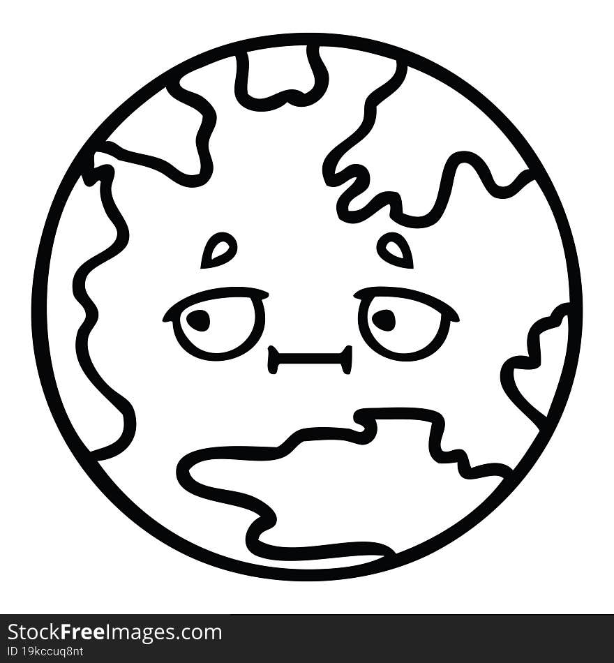 line drawing cartoon planet earth