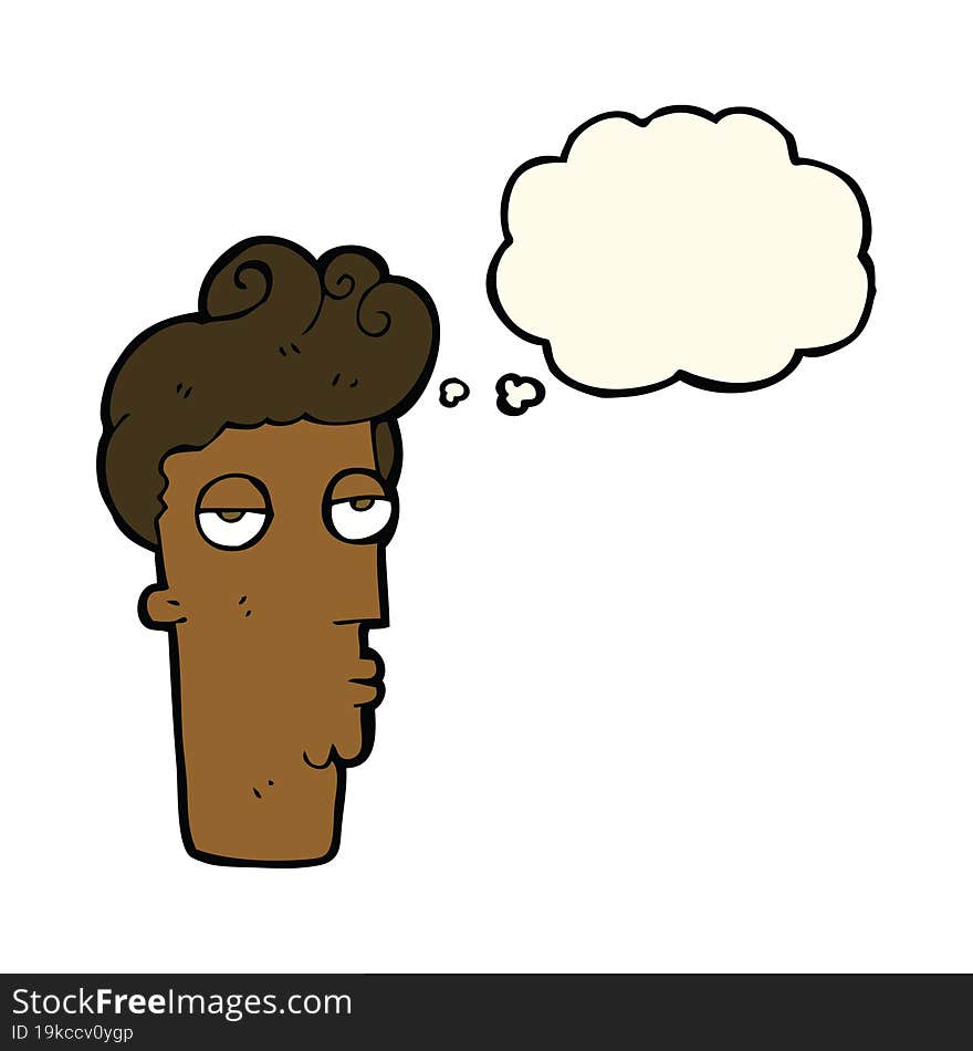 cartoon bored man s face with thought bubble