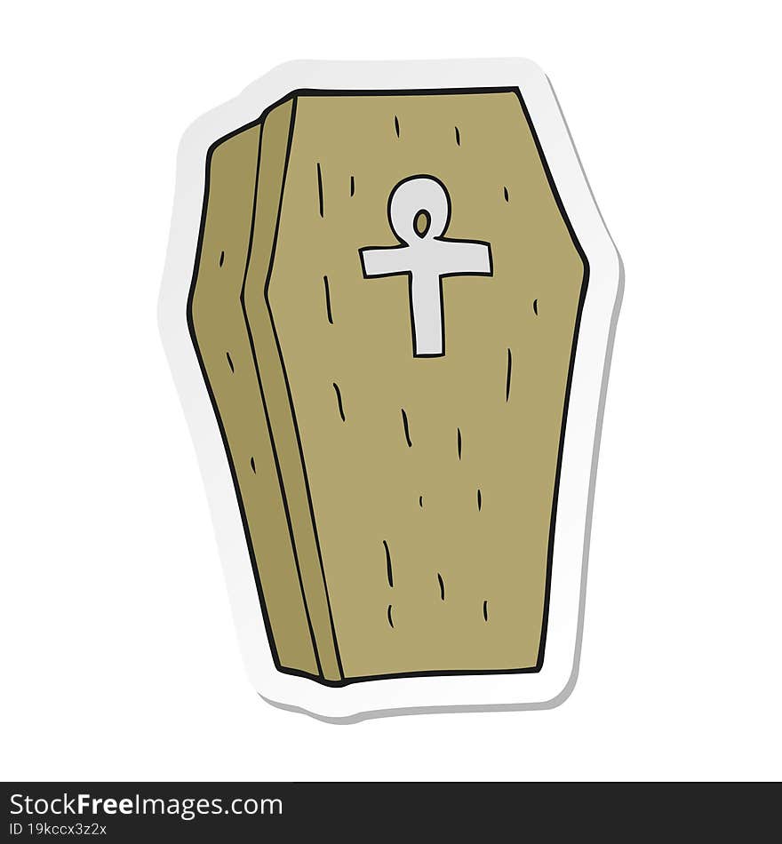 sticker of a cartoon spooky coffin