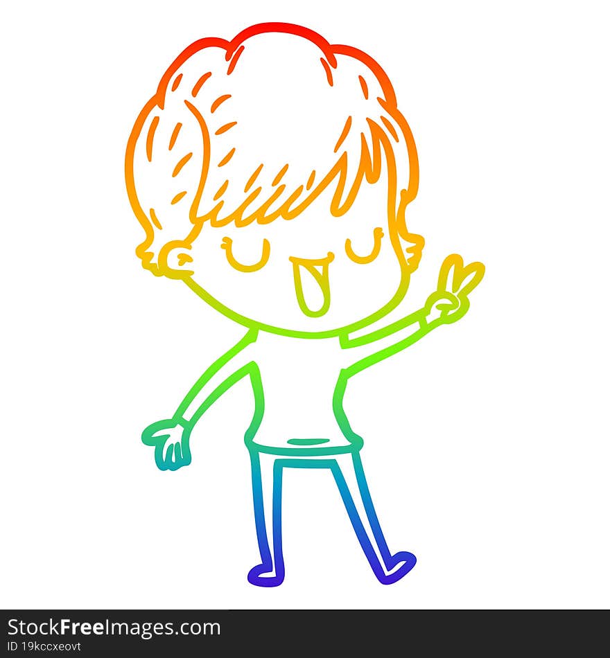 rainbow gradient line drawing of a cartoon woman talking