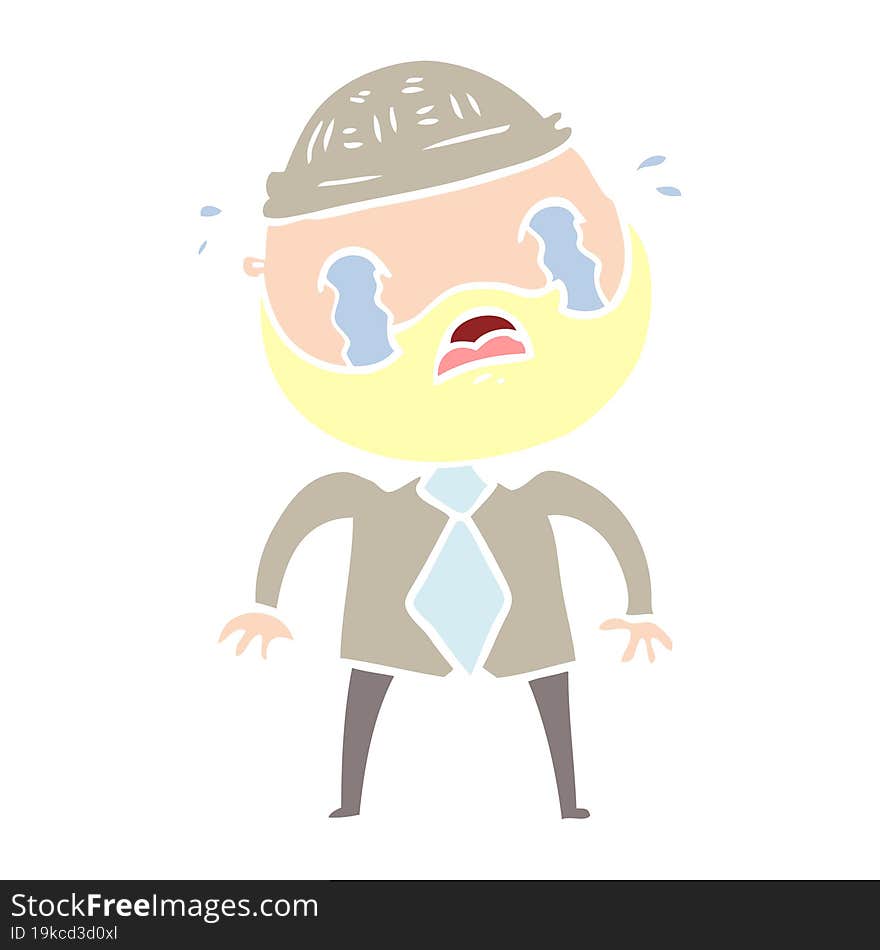 flat color style cartoon bearded man crying