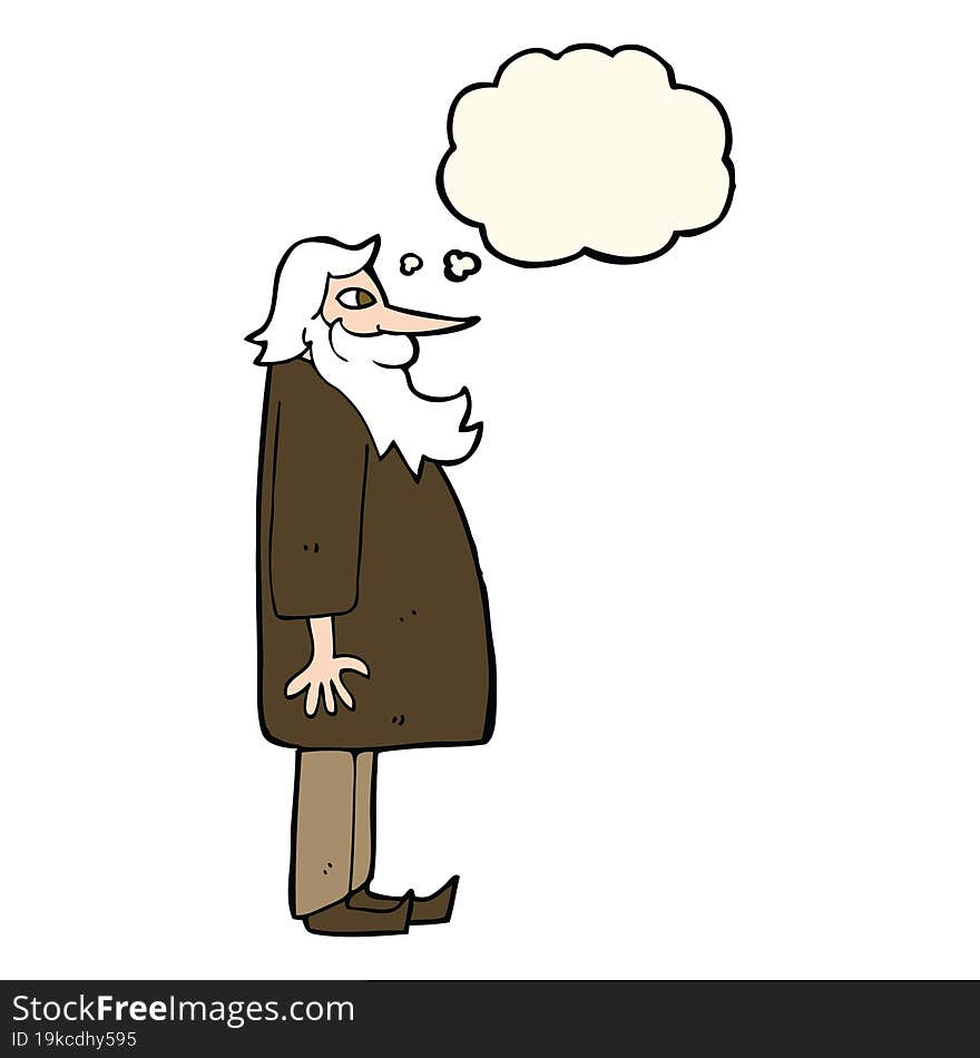 Cartoon Bearded Old Man With Thought Bubble