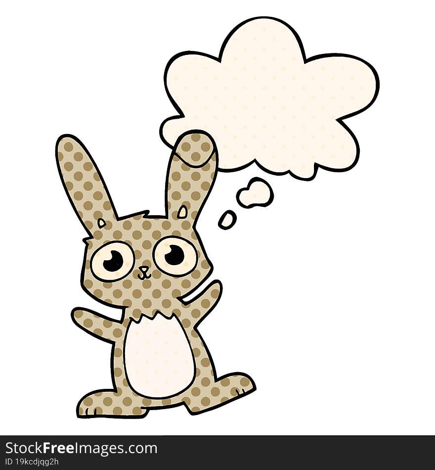 Cute Cartoon Rabbit And Thought Bubble In Comic Book Style