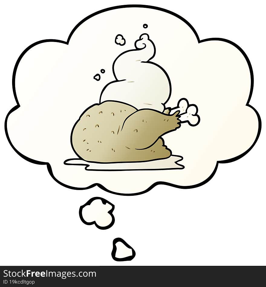 cartoon cooked chicken and thought bubble in smooth gradient style