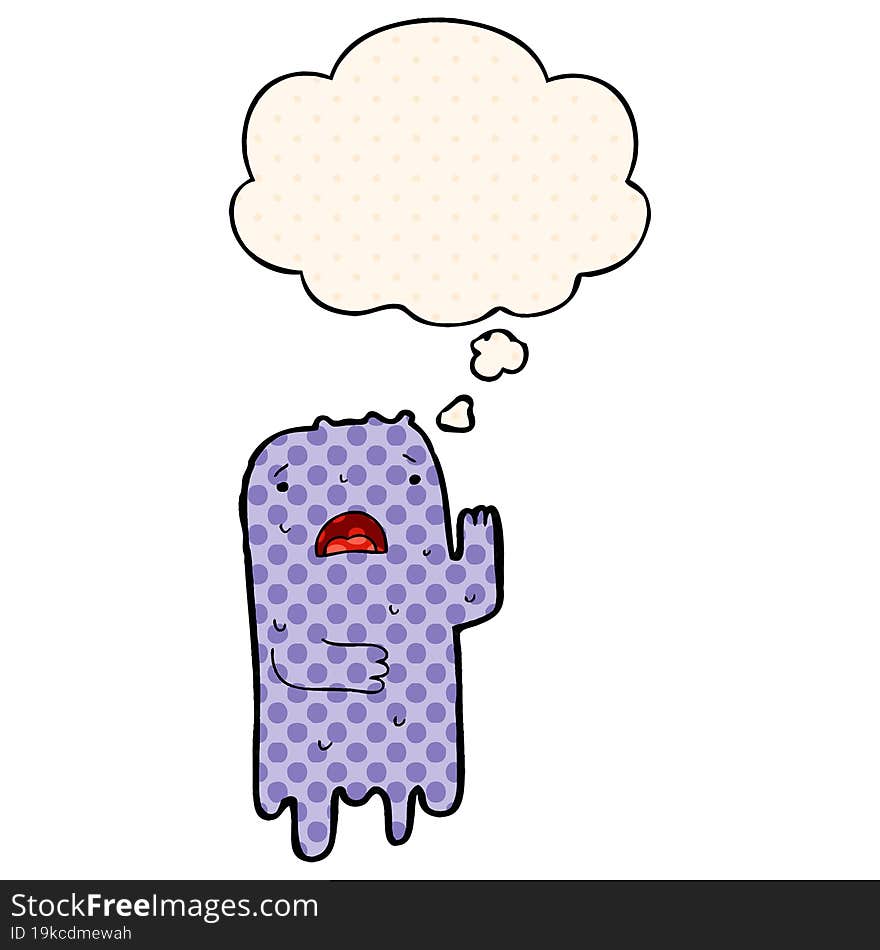 cartoon ghost with thought bubble in comic book style