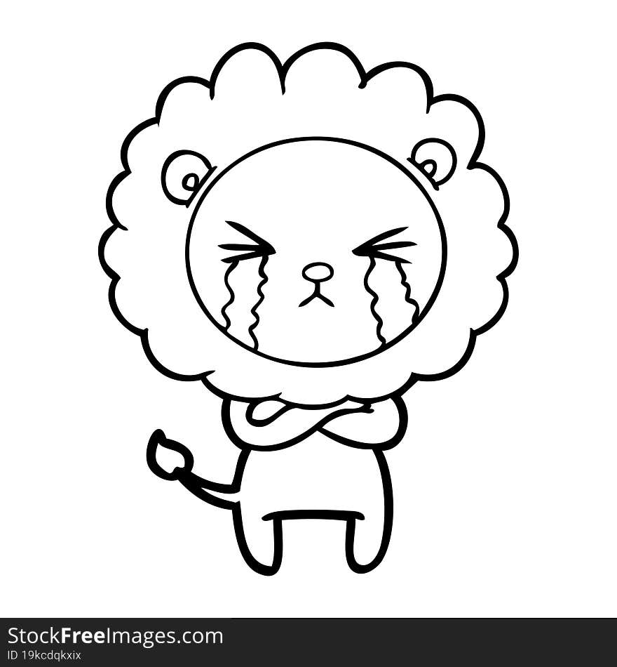 cartoon crying lion with crossed arms. cartoon crying lion with crossed arms