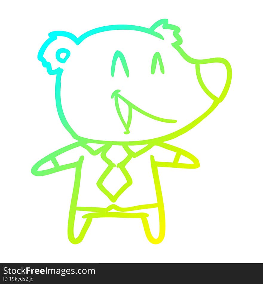 cold gradient line drawing cartoon bear in shirt and tie