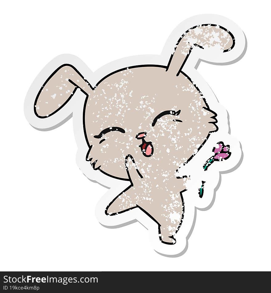 Distressed Sticker Cartoon Of Cute Kawaii Bunny