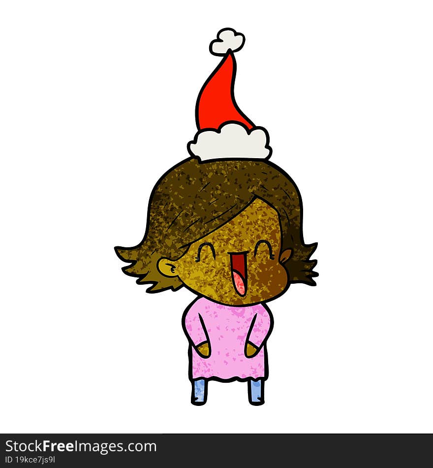 Textured Cartoon Of A Laughing Woman Wearing Santa Hat