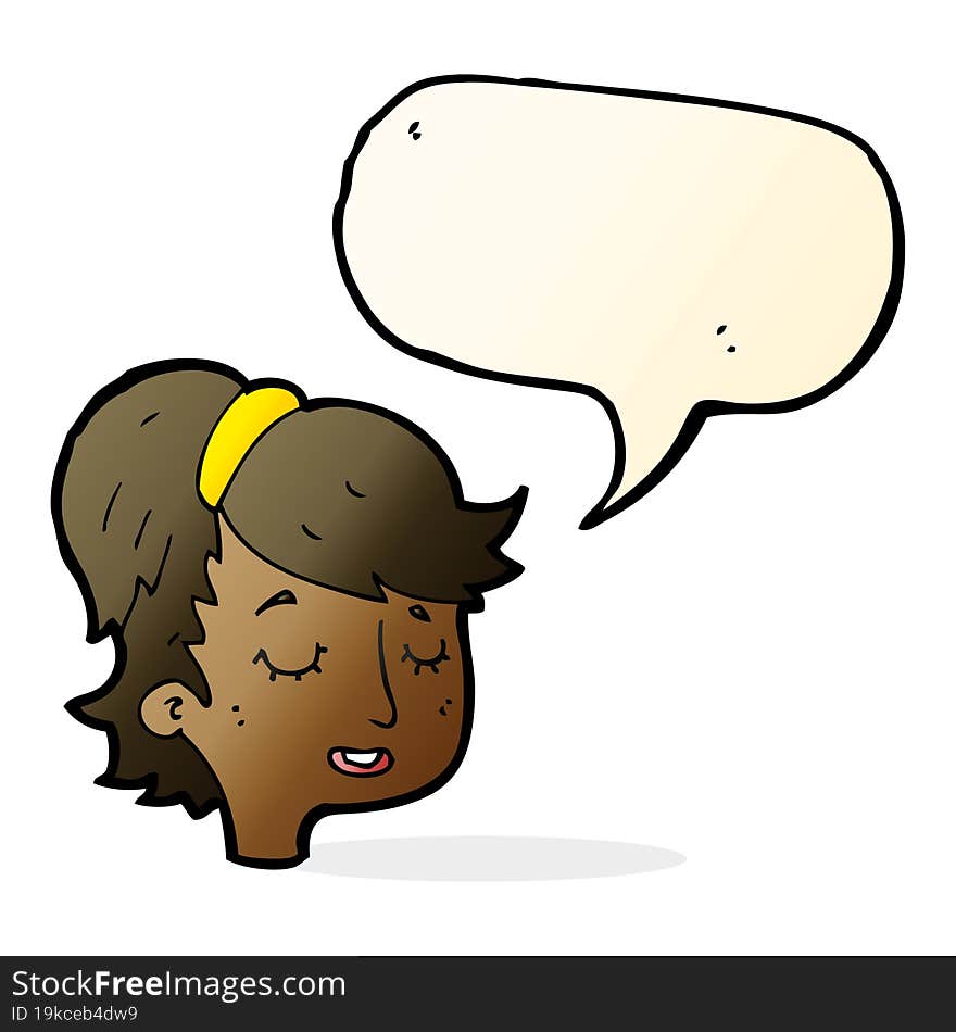 cartoon pretty female face with speech bubble