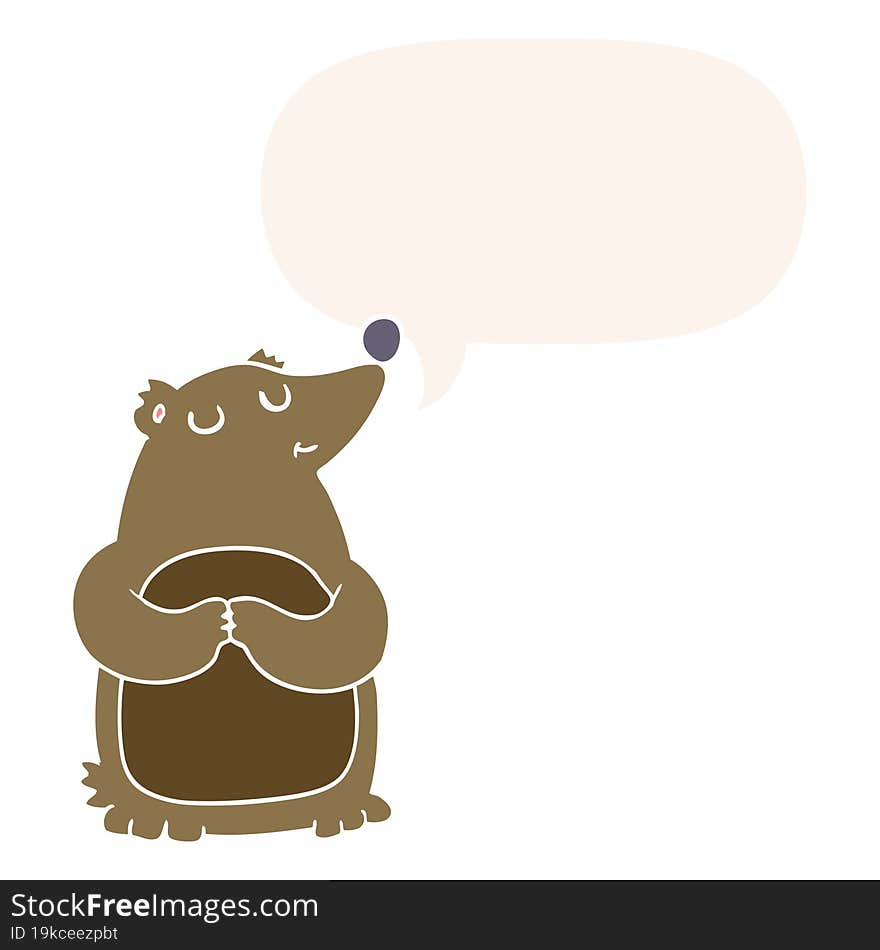 Cartoon Bear And Speech Bubble In Retro Style