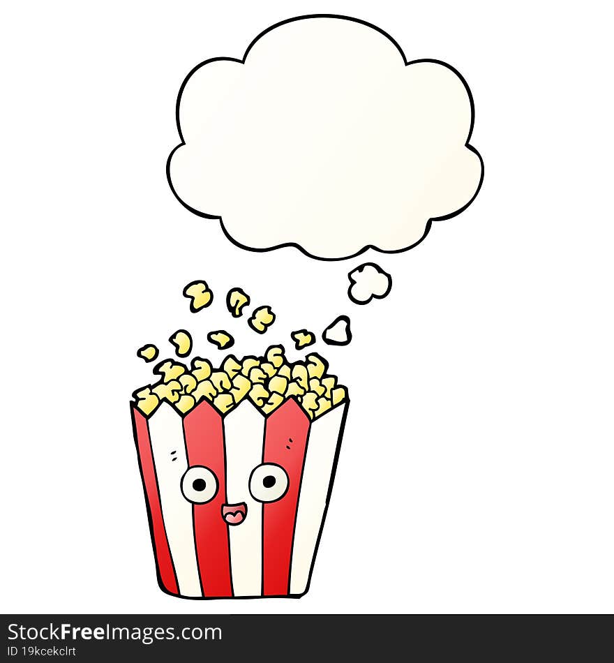 Cartoon Popcorn And Thought Bubble In Smooth Gradient Style